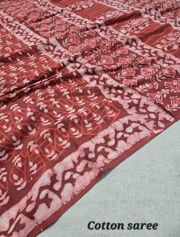 Handblock printed cotton mulmul saree