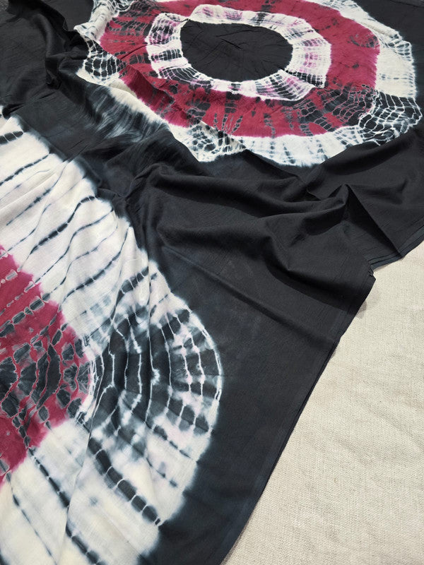 Handblock printed cotton mulmul saree