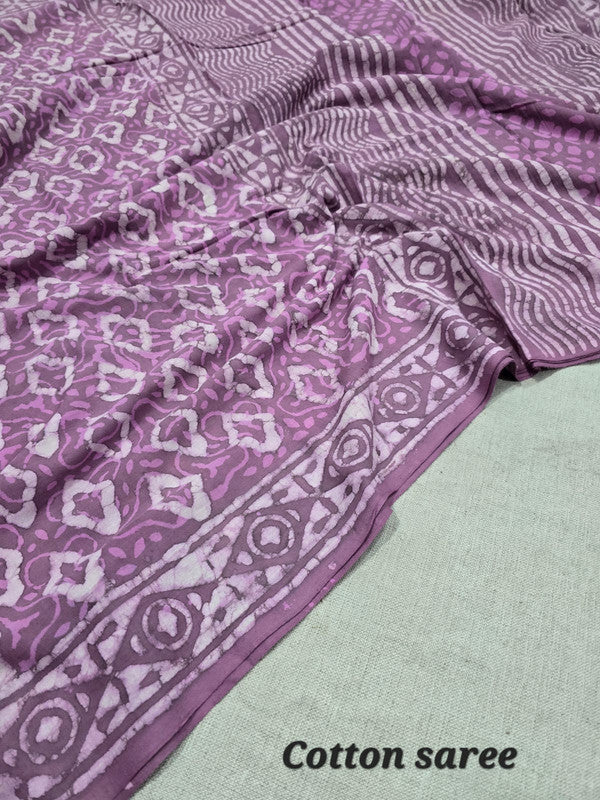 Handblock printed cotton mulmul saree