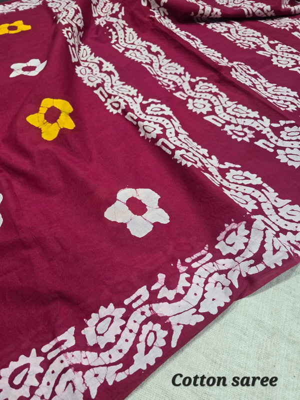Handblock printed cotton mulmul saree