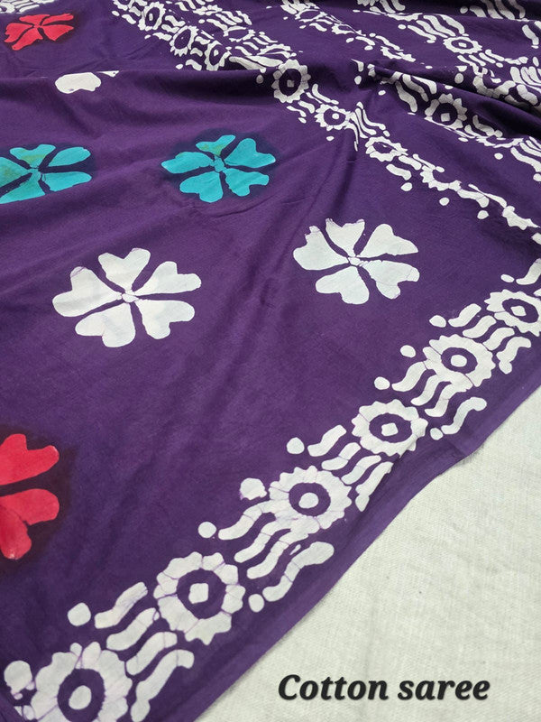 Handblock printed cotton mulmul saree