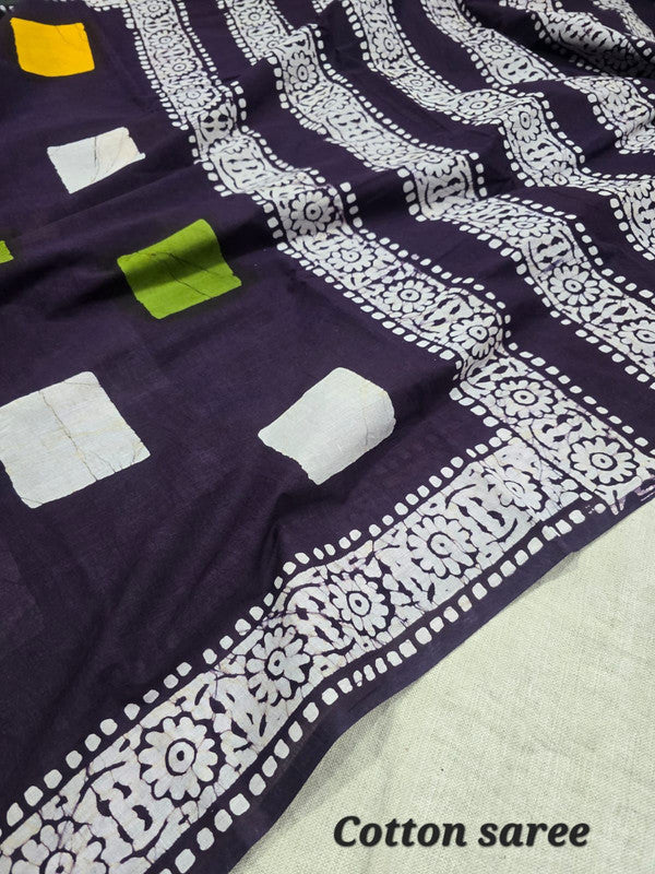 Handblock printed cotton mulmul saree
