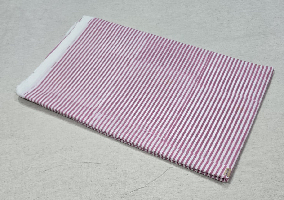 Gulabi Leher Stripe Pink & White Striped Cotton Fabric (SANGANERI)