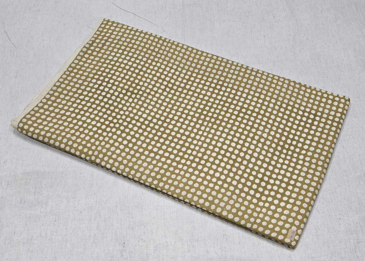 Beige & White Small Polka Dot Printed Cotton Fabric (BAGRU)
