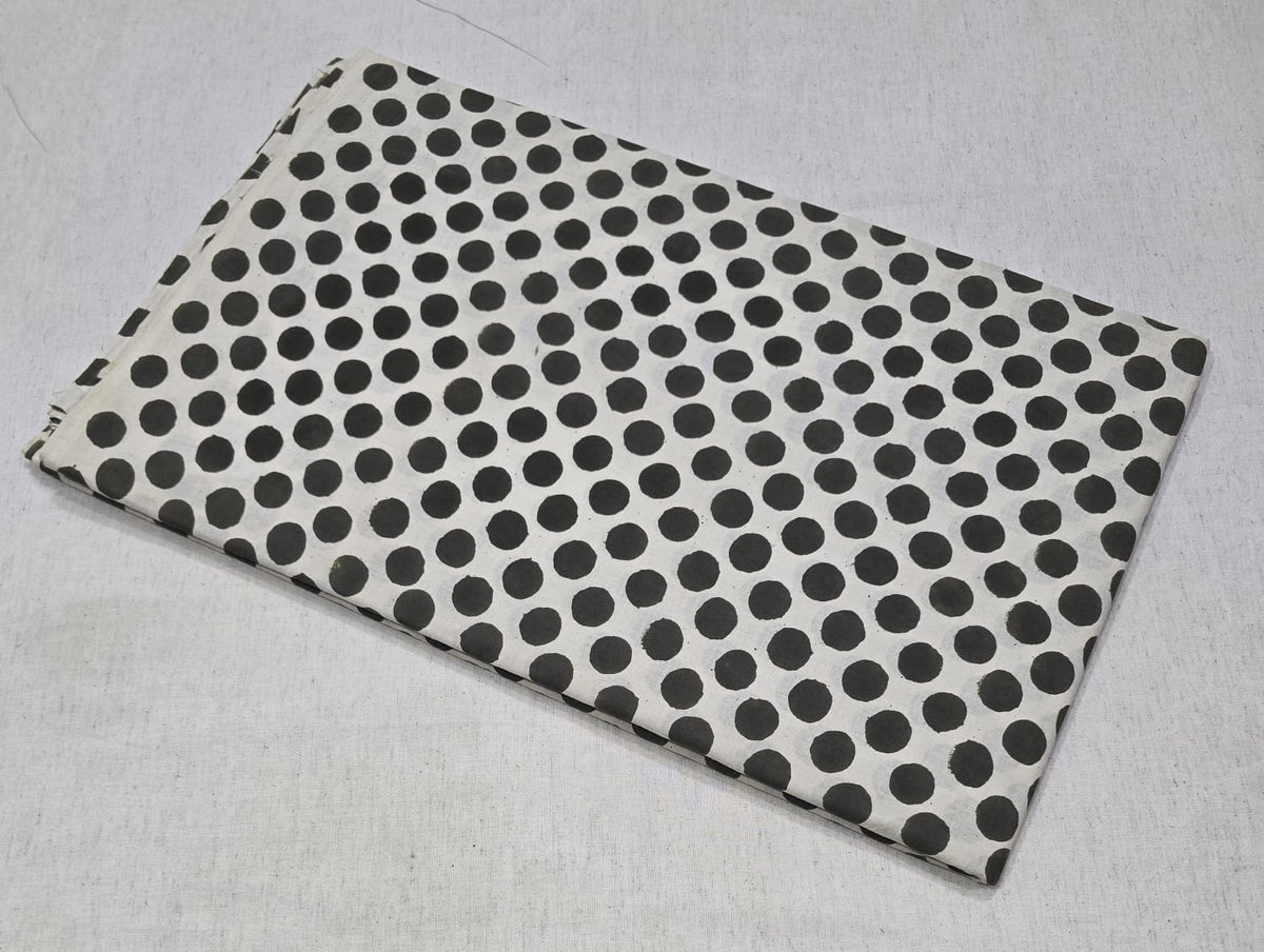 White & Black Polka Dot Printed Cotton Fabric (BAGRU)