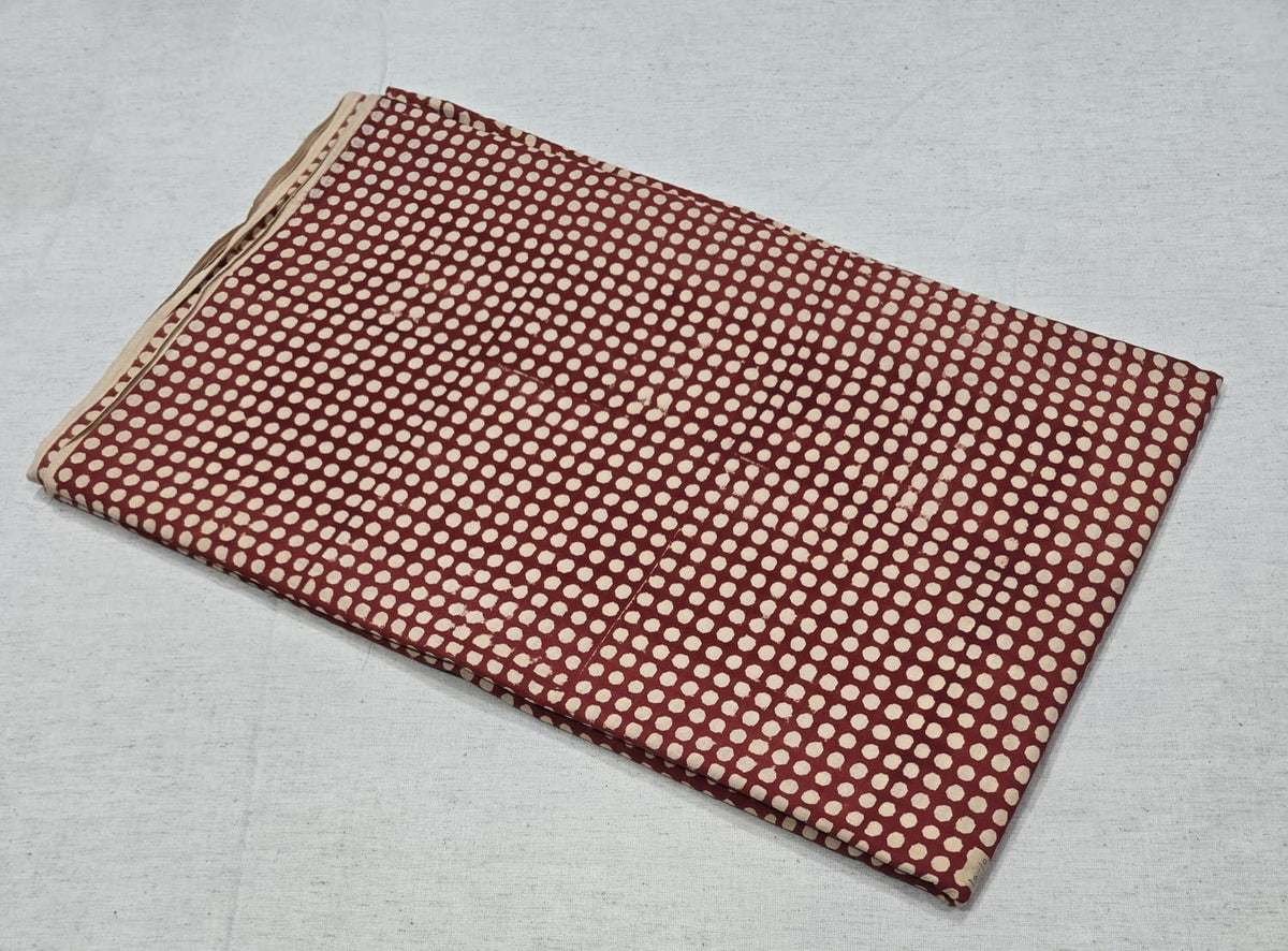 Maroon & Cream Polka Dot Printed Cotton Fabric