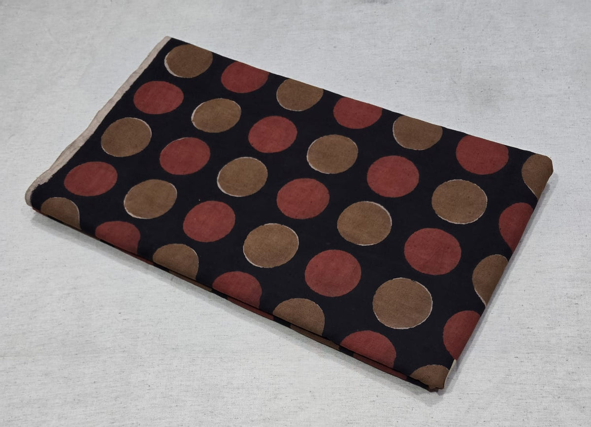 Black Polka Dot Printed Cotton Fabric – Rust & Brown (BAGRU)