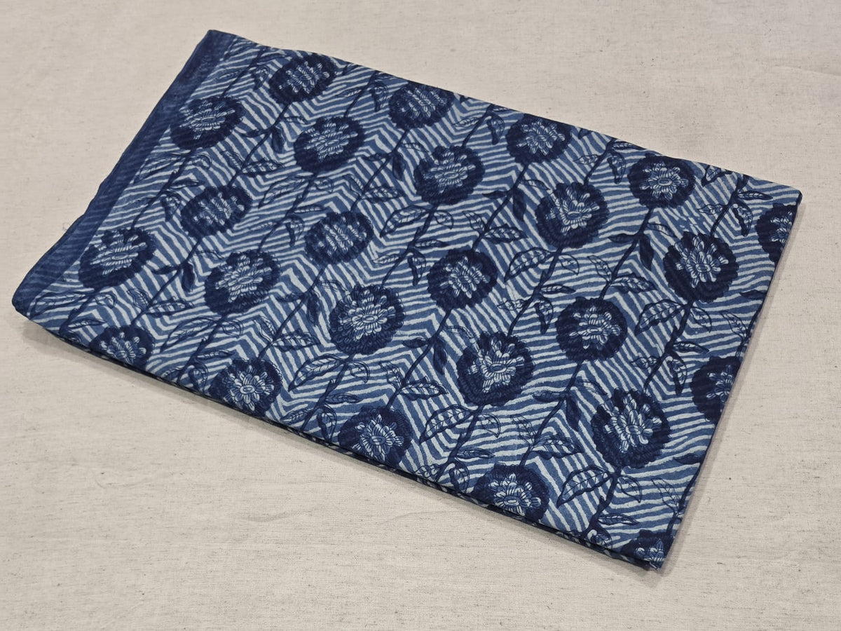 Indigo Bloom Chevron Cotton Fabric (indiago)