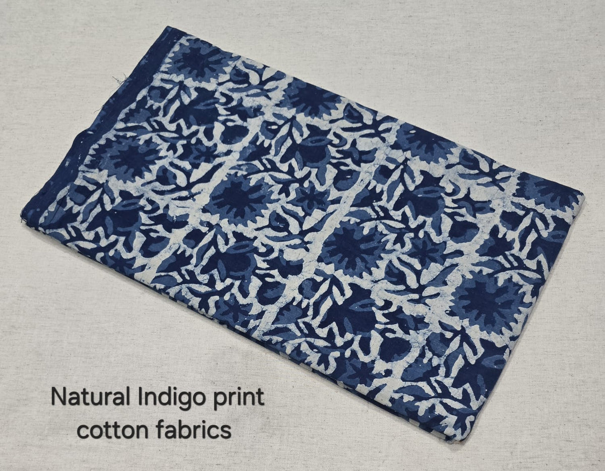 Indigo Sunflower Bloom Cotton Fabric (indigo)