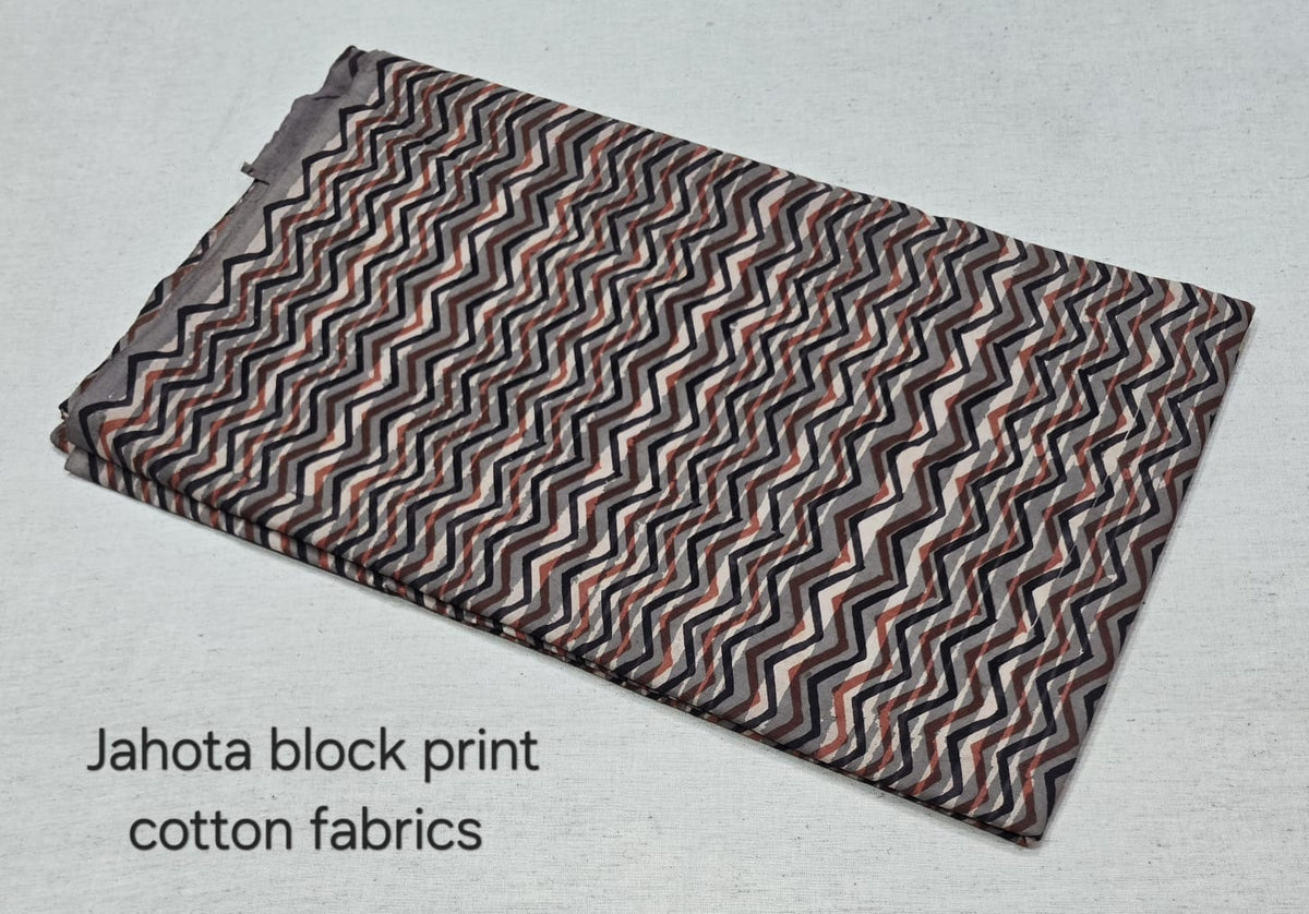 Mocha Chevron Jahota Block Print Cotton Fabric
