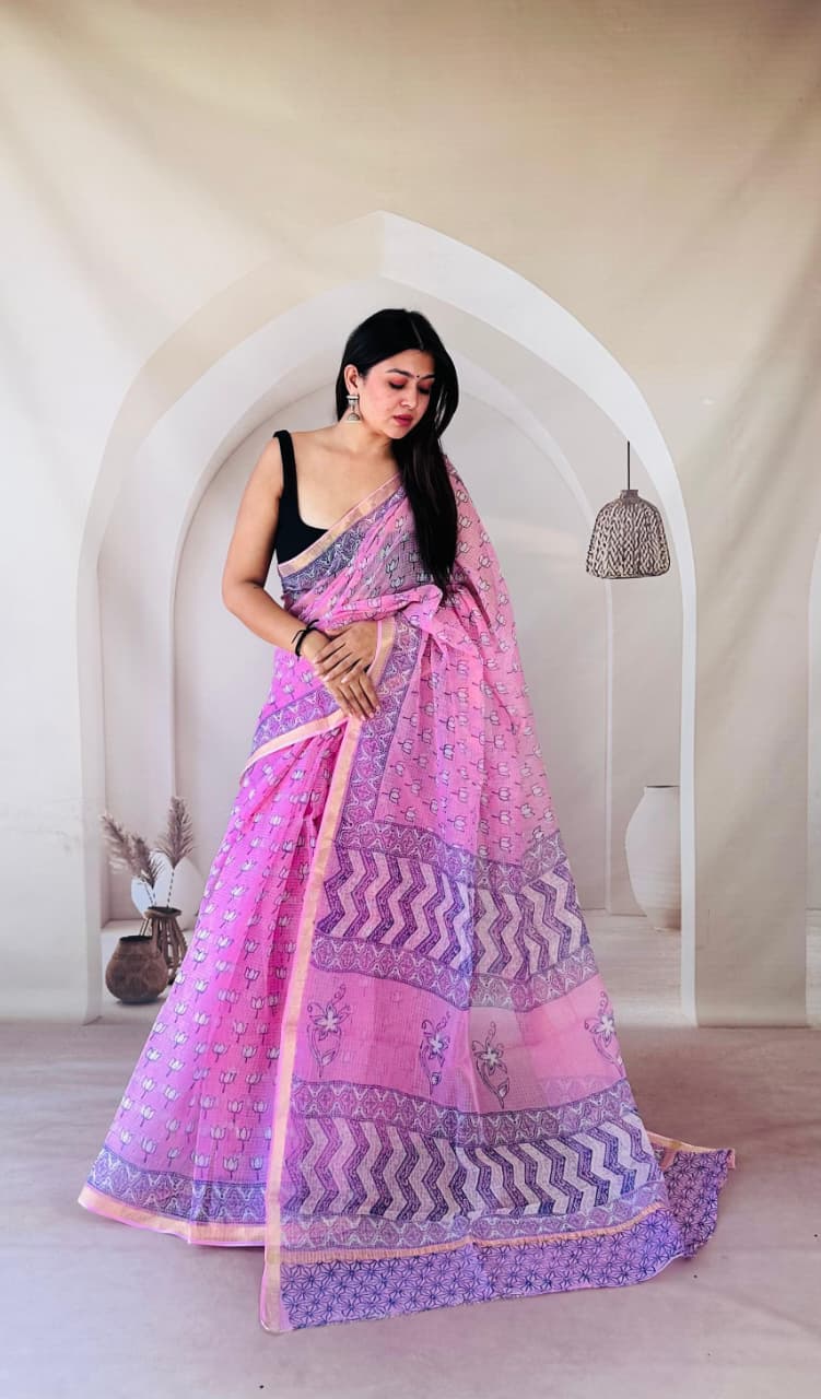 Blush Pink Lavender Bloom Kota Saree KDs