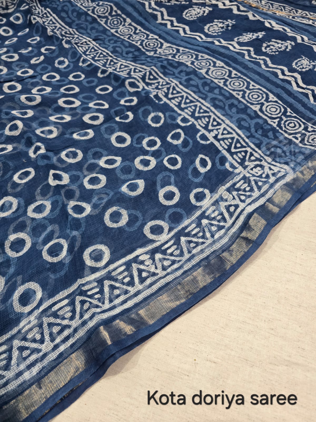 Navy Blue Ring Print Kota Doriya Saree KDs