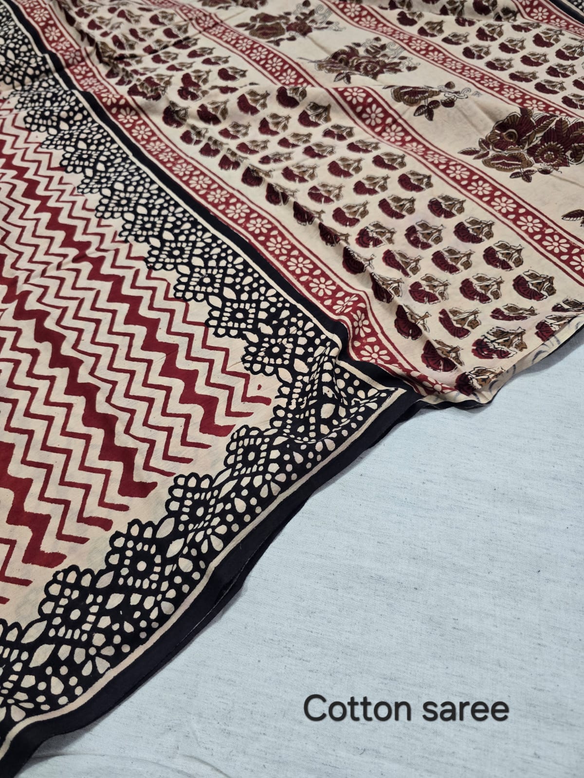 Premium Hand Block Print Cotton Saree 11