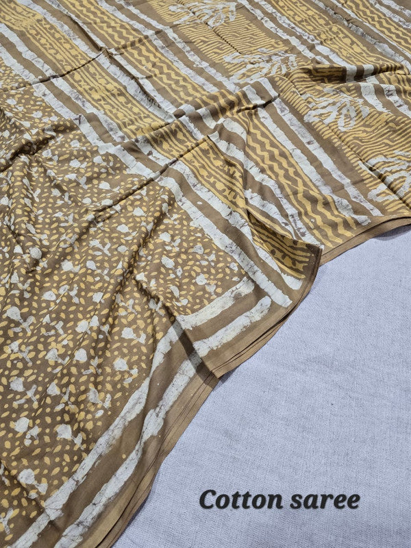 Handblock printed cotton mulmul saree
