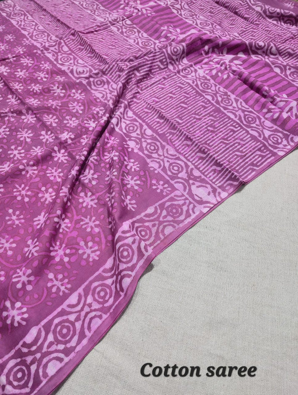 Handblock printed cotton mulmul saree