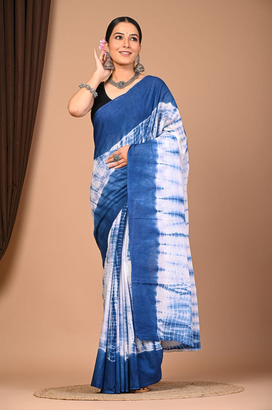Handblock printed cotton mulmul saree