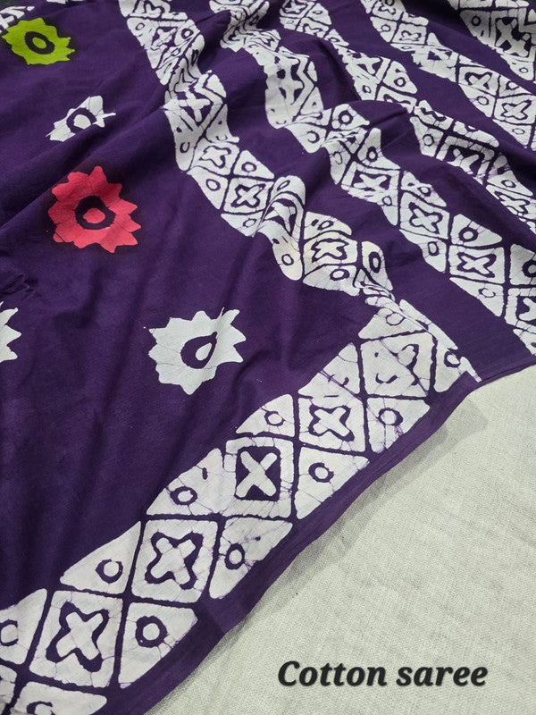 Handblock printed cotton mulmul saree