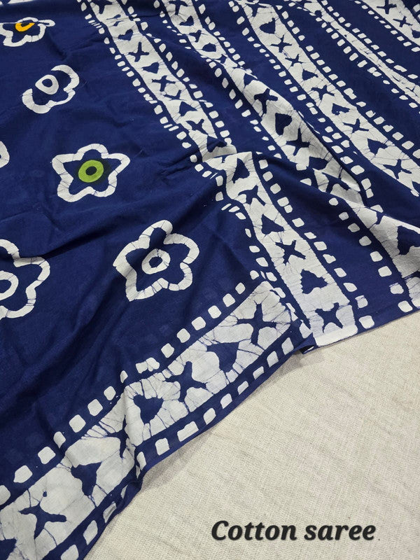 Handblock printed cotton mulmul saree