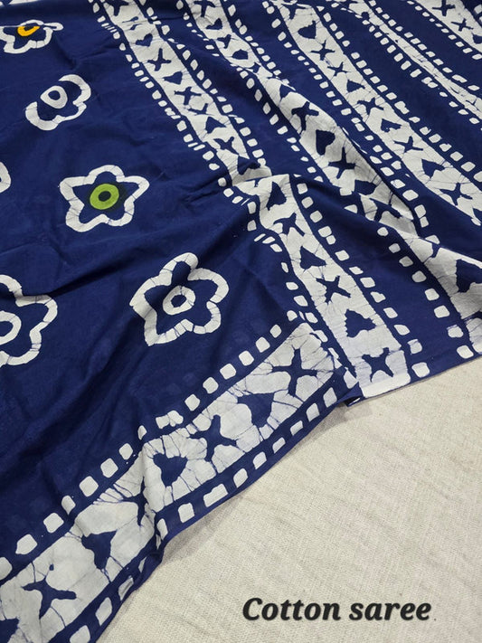 Handblock printed cotton mulmul saree