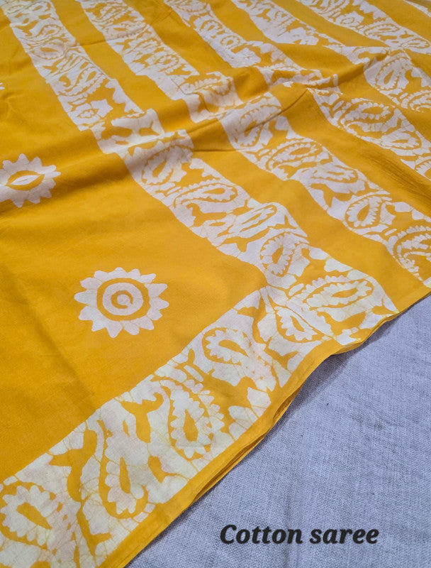 Handblock printed cotton mulmul saree