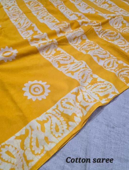 Handblock printed cotton mulmul saree