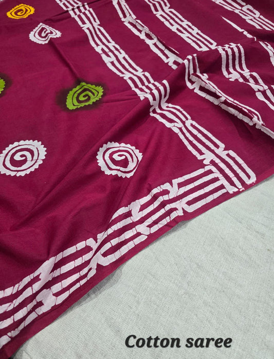 Handblock printed cotton mulmul saree