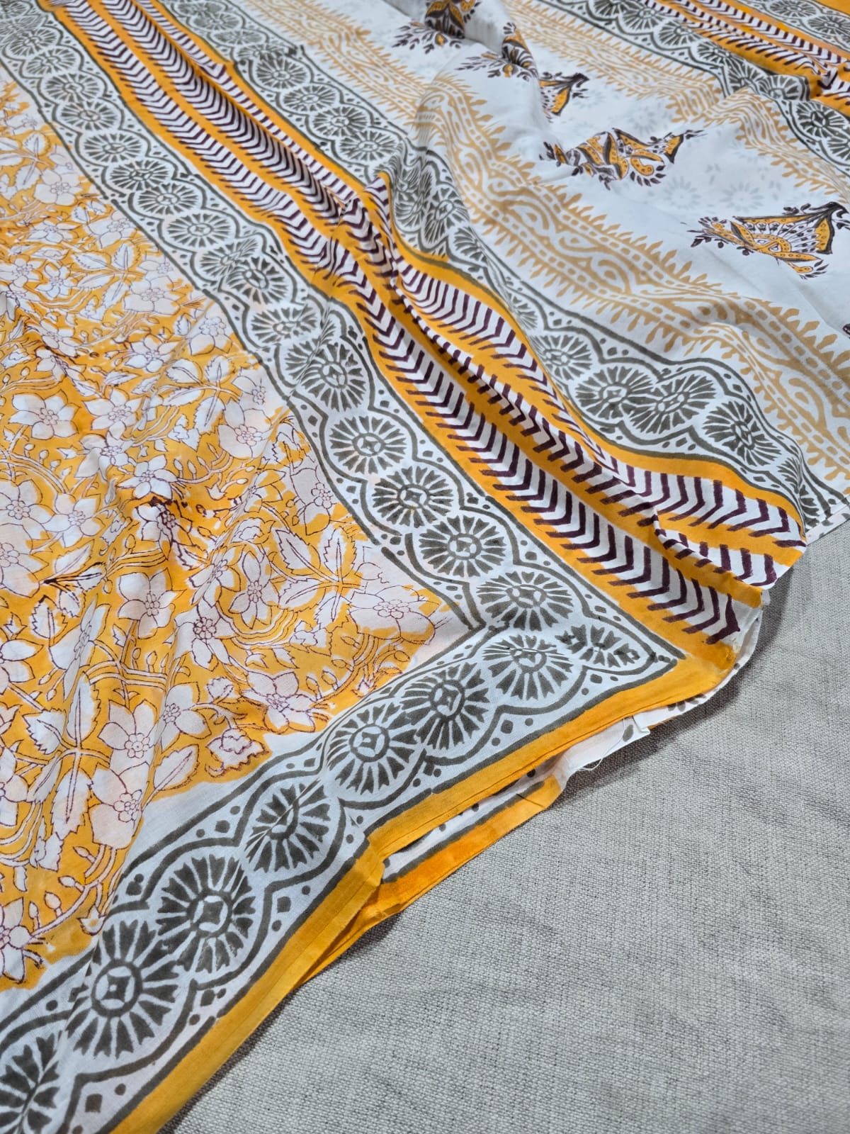 Handblock printed cotton mulmul saree
