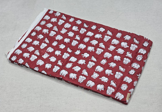 Laal Hathi Cotton  Maroon Elephant Printed Cotton Fabric (SANGANERI)