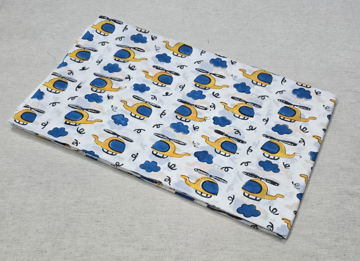 Udaan Copter Cotton  Yellow & Blue Helicopter Printed Cotton Fabric (SANGANERI)