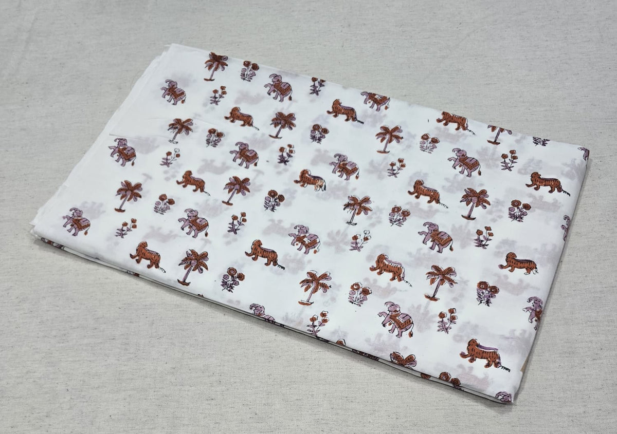 Rajputana Safari Cotton  Tiger & Elephant Printed Cotton Fabric (SANGANERI)