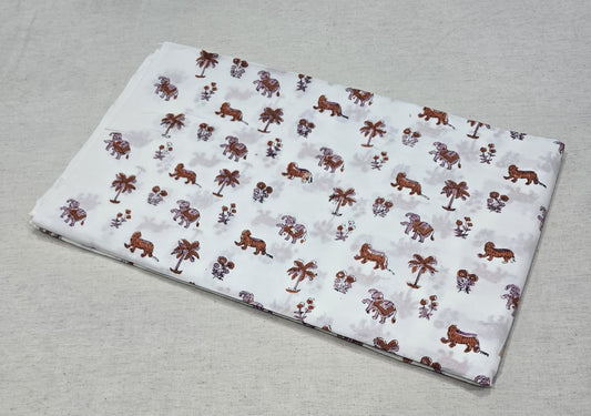 Rajputana Safari Cotton  Tiger & Elephant Printed Cotton Fabric (SANGANERI)