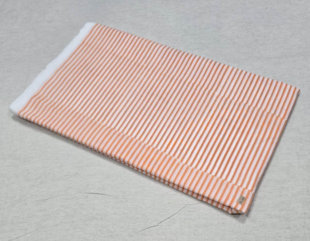 Kesariya Rekha Cotton  Peach & White Stripe Sanganeri Cotton Fabric (SANGANERI)