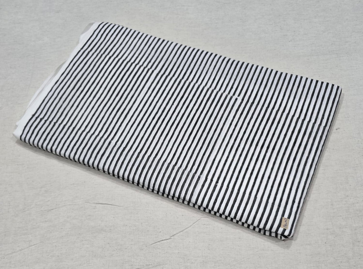 Haldi Rekha Cotton  Mustard & White Stripe Sanganeri Cotton Fabric (SANGANERI)