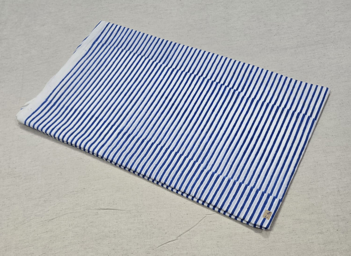 Neel Rekha Cotton  Blue & White Stripe Sanganeri Cotton Fabric (SANGANERI)