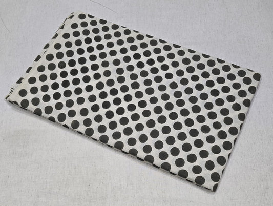 White & Black Polka Dot Printed Cotton Fabric (BAGRU)