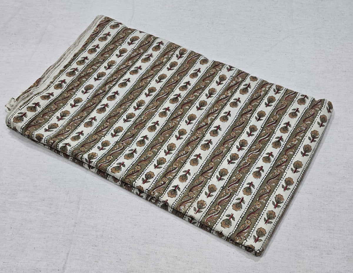 Cream Floral & Paisley Printed Cotton Fabric – Traditional Print (BAGRU)