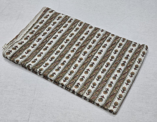 Cream Floral & Paisley Printed Cotton Fabric – Traditional Print (BAGRU)
