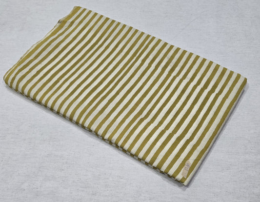 Olive Green & Cream Striped Printed Cotton Fabric (BAGRU)