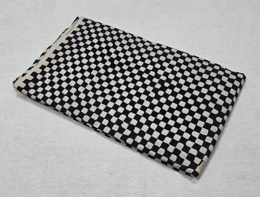 Black & White Checkered Printed Cotton Fabric (BAGRU)