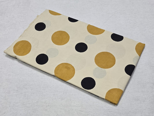 Cream Polka Dot Printed Cotton Fabric – Mustard & Black (BAGRU)