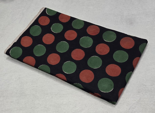 Black Polka Dot Printed Cotton Fabric – Green & Rust (BAGRU)
