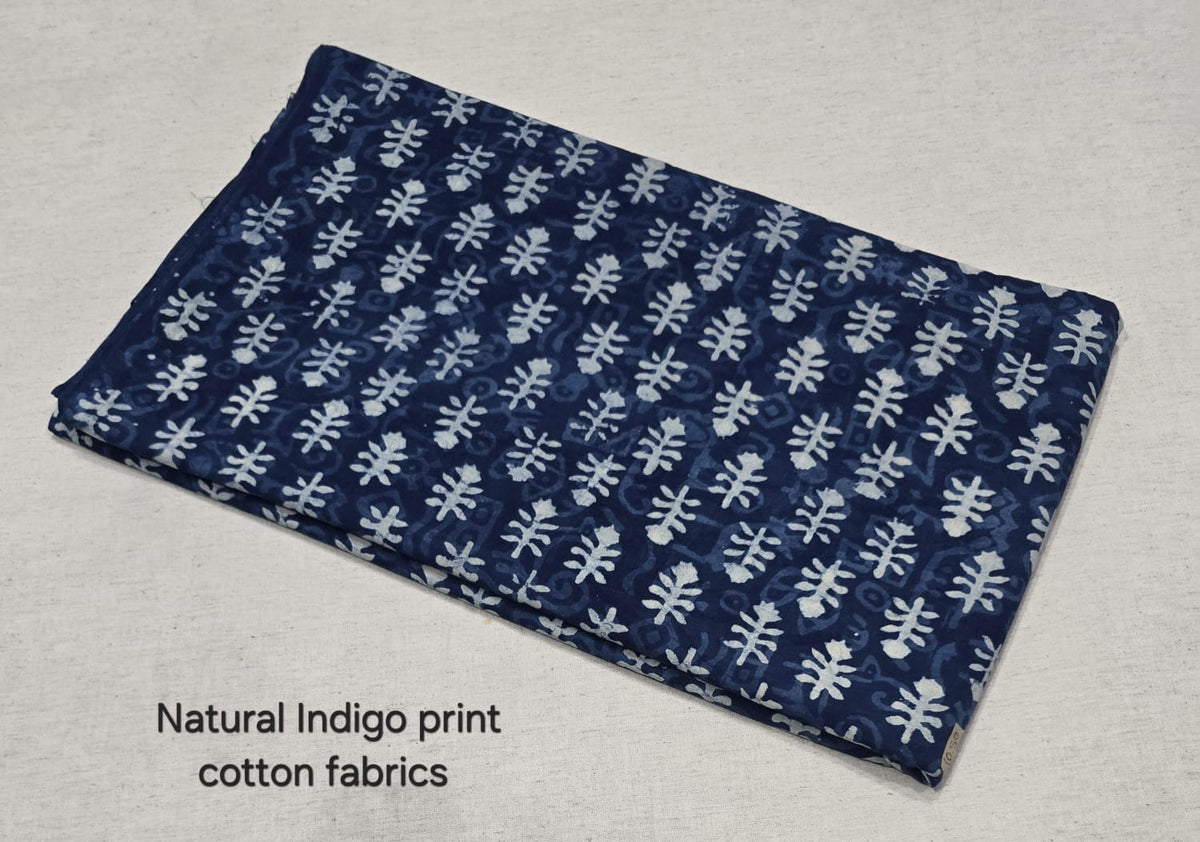 Indigo Botanical Buti Handprint Fabric (indigo)