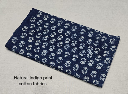 Indigo Handprint Leaf Motif Cotton Fabric (indigo)