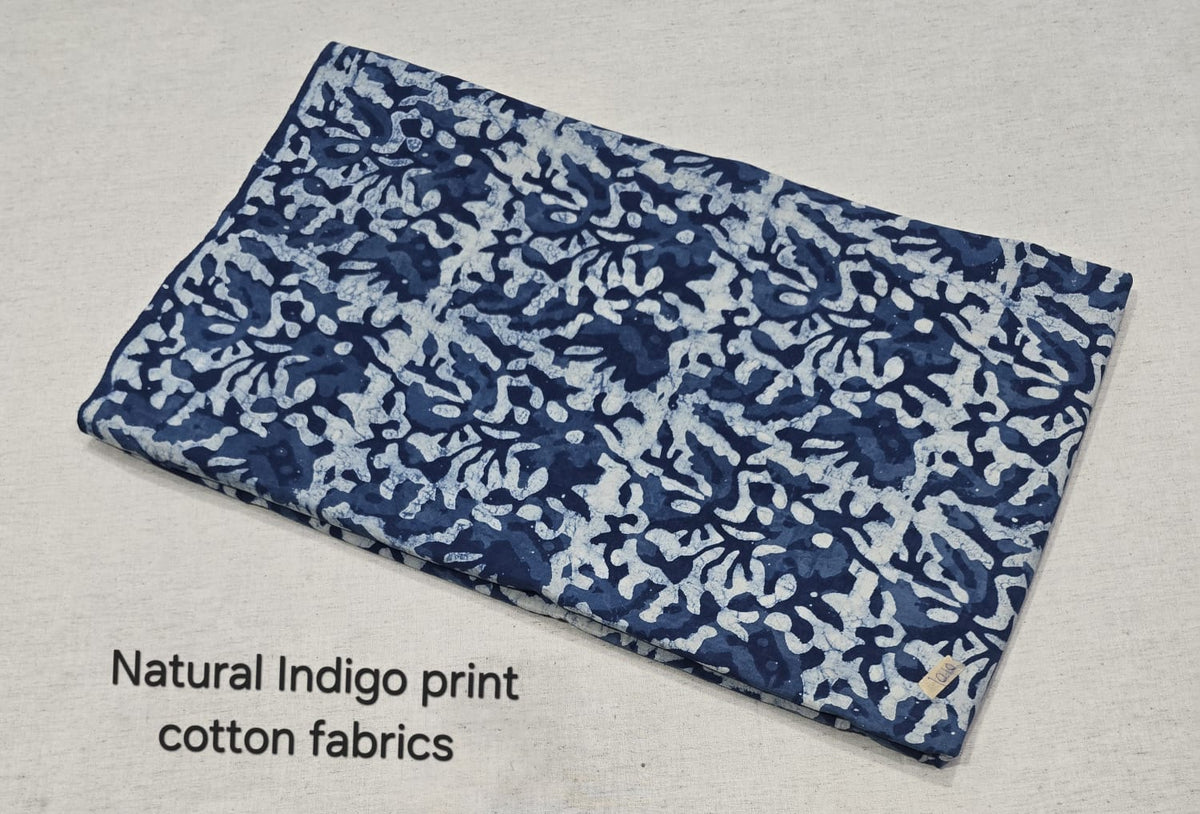 Indigo Paisley Vine Handprint Cotton Fabric (indigo)