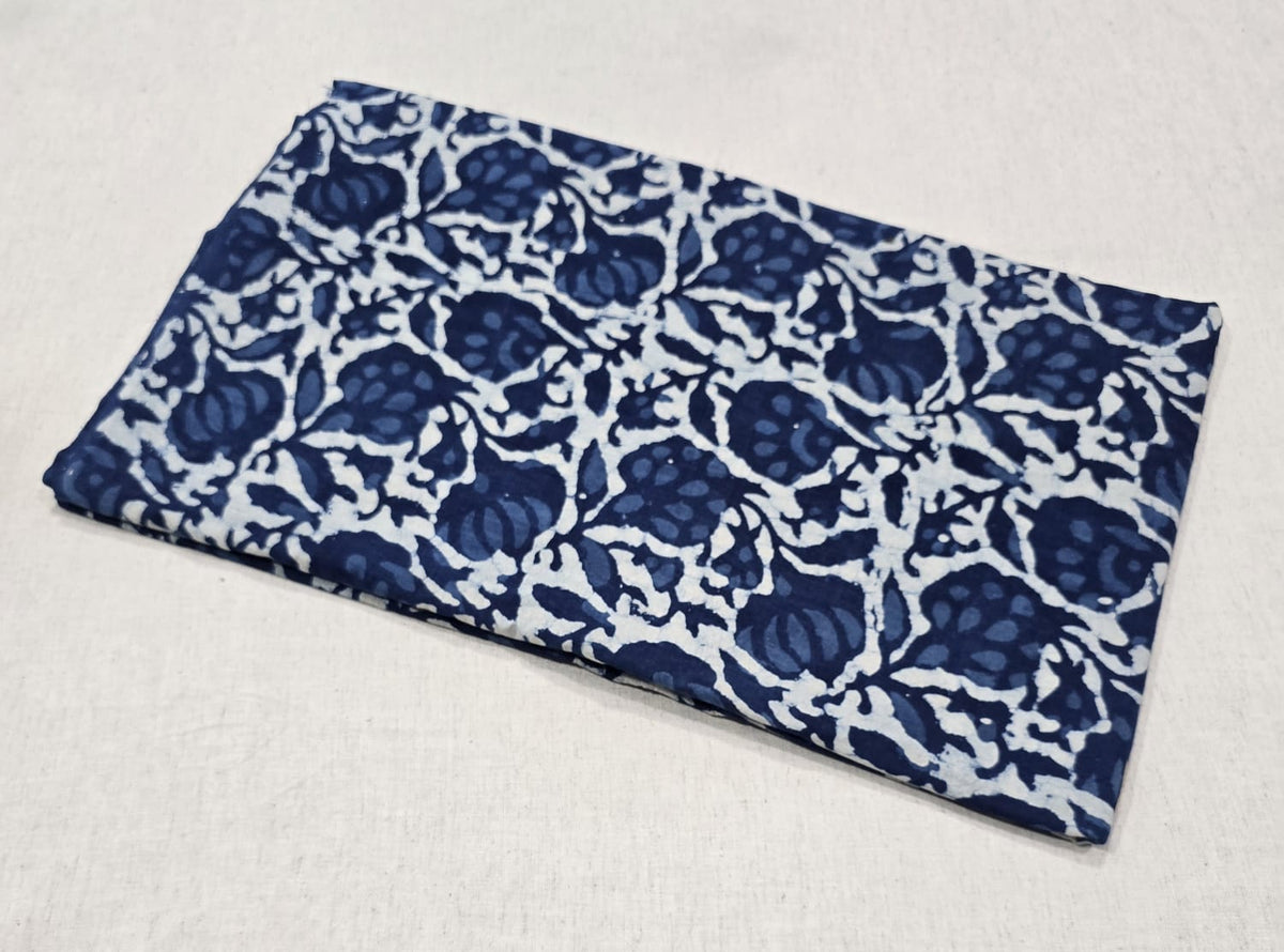 Indigo Berry Vine Cotton Fabric (indigo)