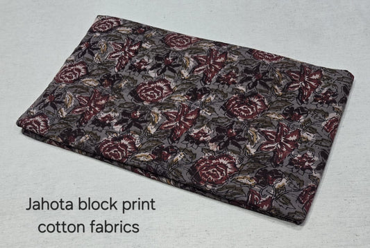 Grey Maroon Floral Garden Jahota Cotton Fabric (jahota)