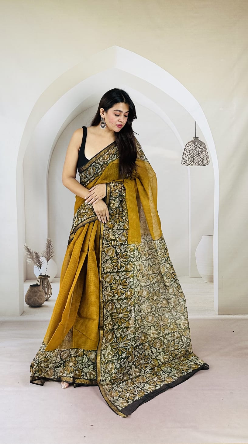 Mustard Floral Garden Kota Saree KDs