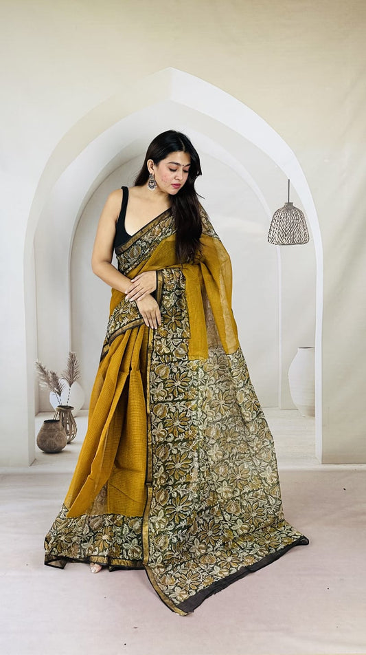 Mustard Floral Garden Kota Saree KDs