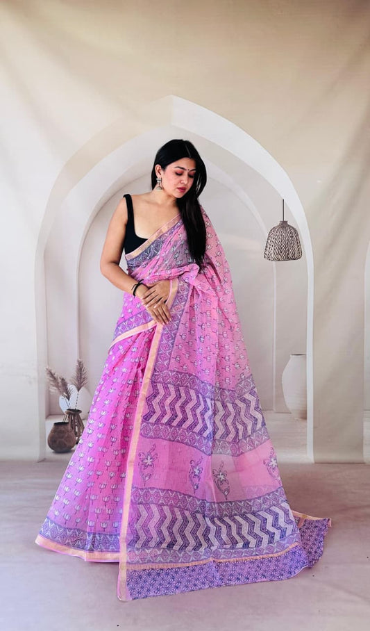 Blush Pink Lavender Bloom Kota Saree KDs