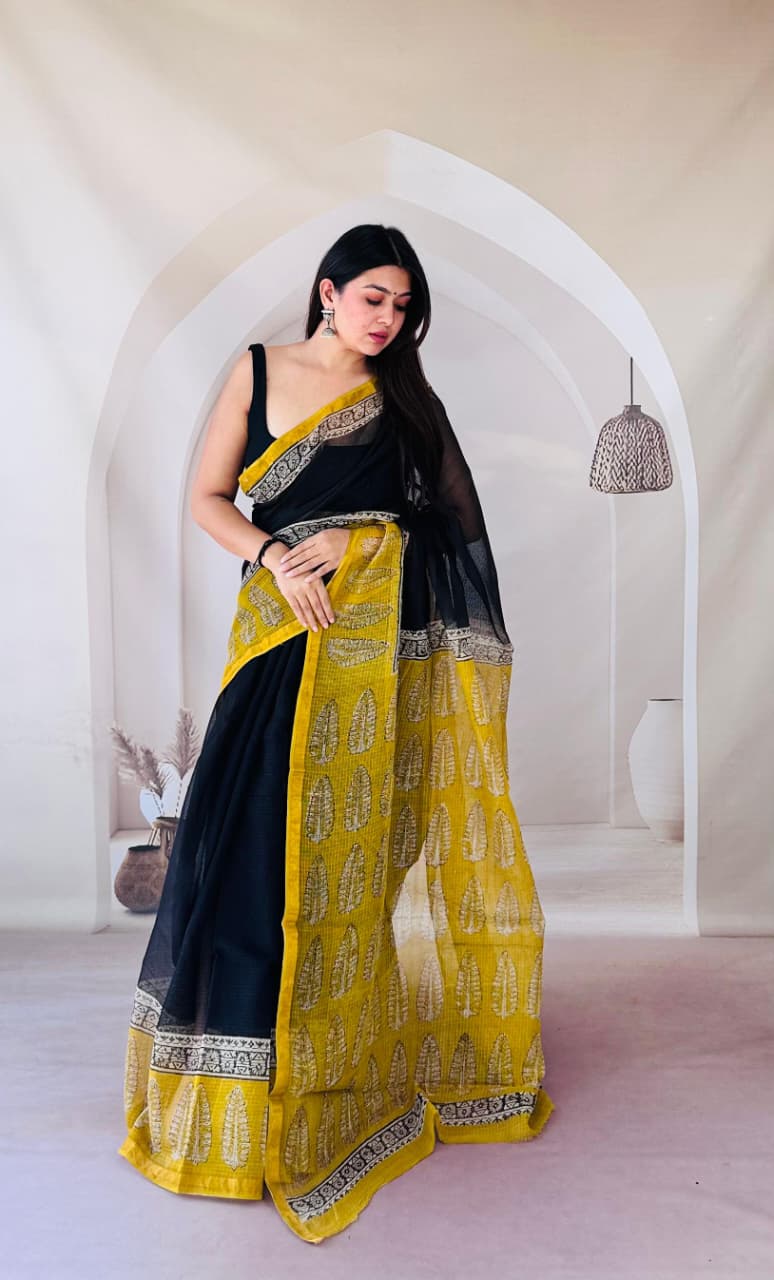 Black Mustard Leaf Motif Kota Saree KDs